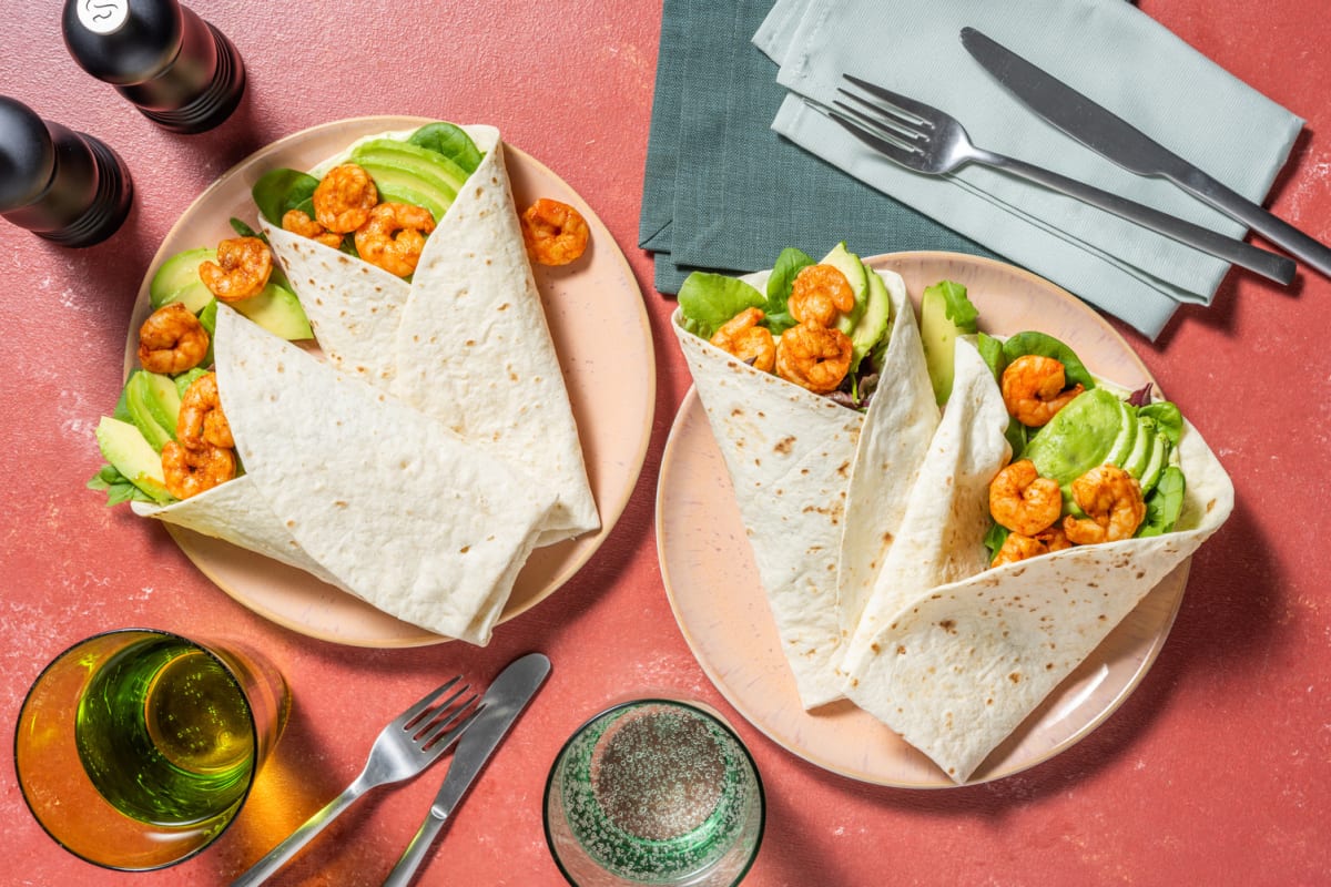 Wraps de crevettes, avocat & mayo basilic