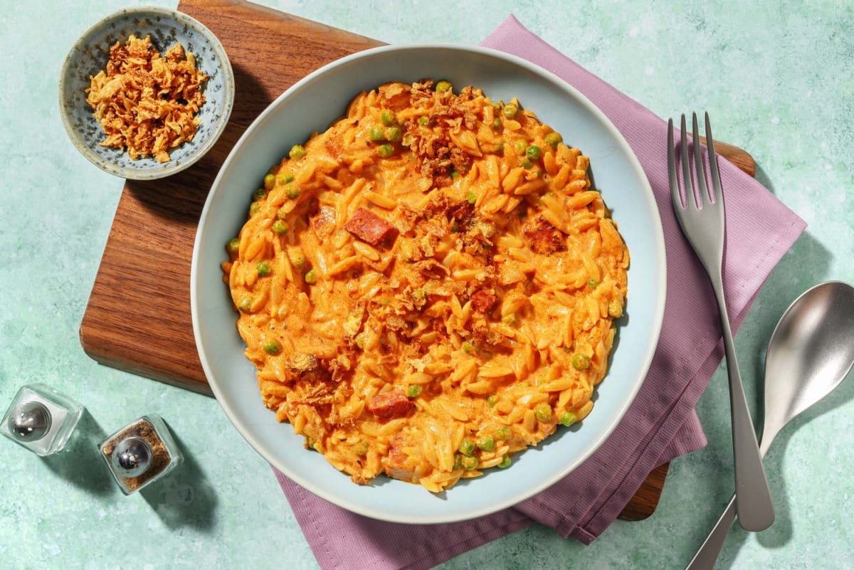 Creamy Cajun Spiced Chorizo Orzo