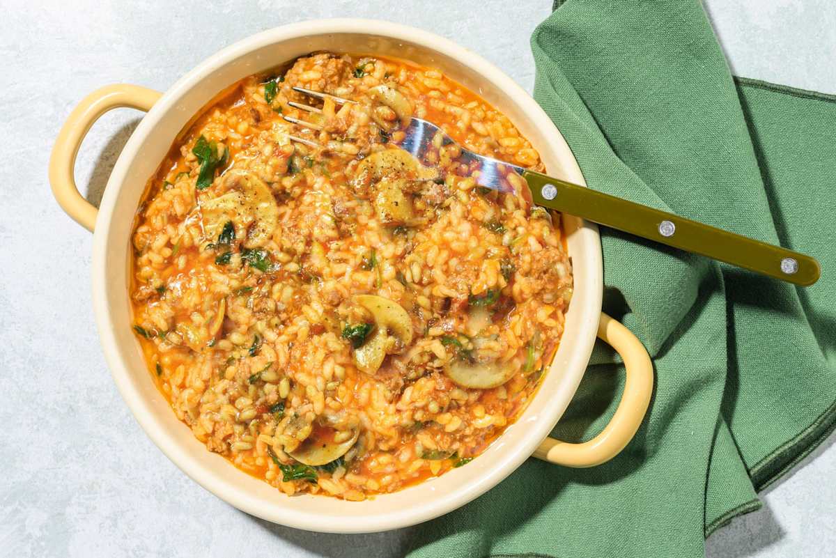 Oven-Baked Cheesy Gochujang Beef Risotto