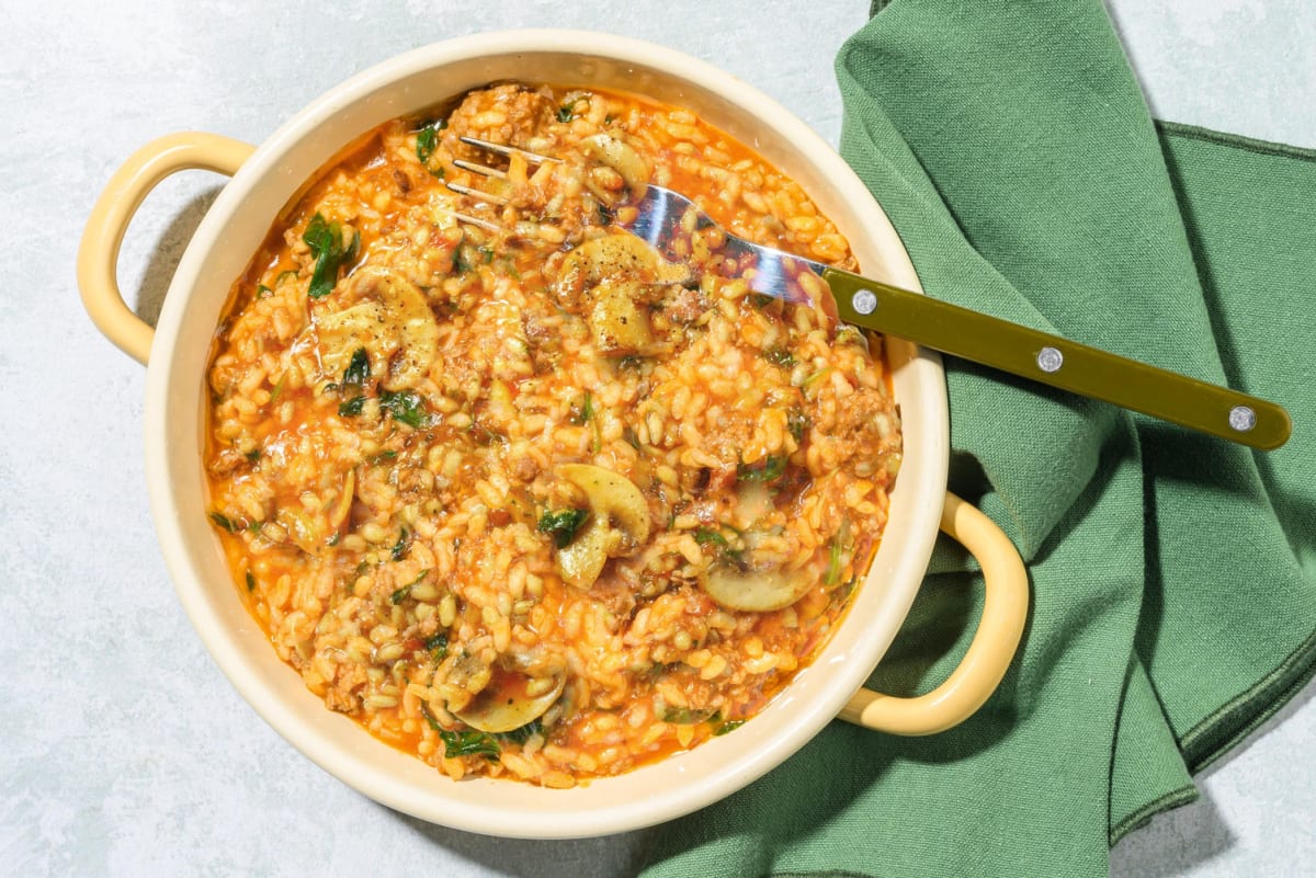 Oven-Baked Cheesy Gochujang Beef Risotto