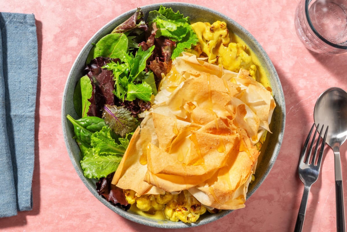 Curried Cauliflower Cheese Filo Pie