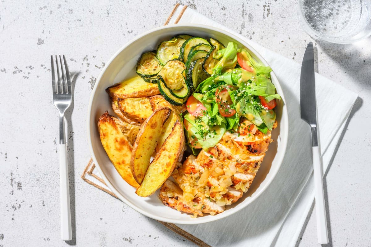 Kipfilet met tuinkruiden met patatjes