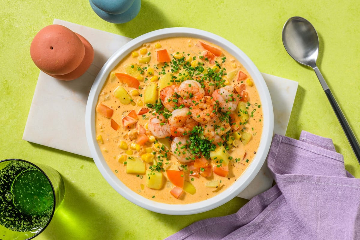 Soupe onctueuse de pommes de terre aux crevettes