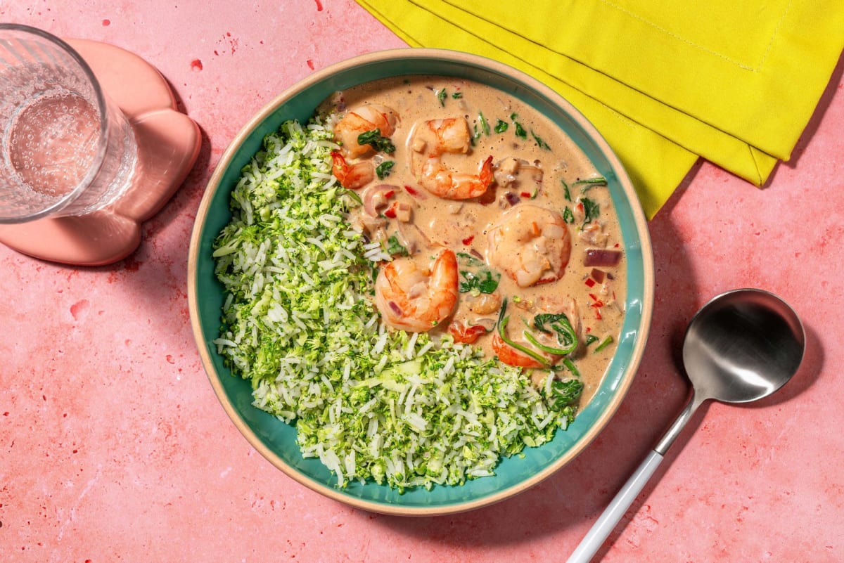 Garnalencurry met jasmijn-broccolirijst