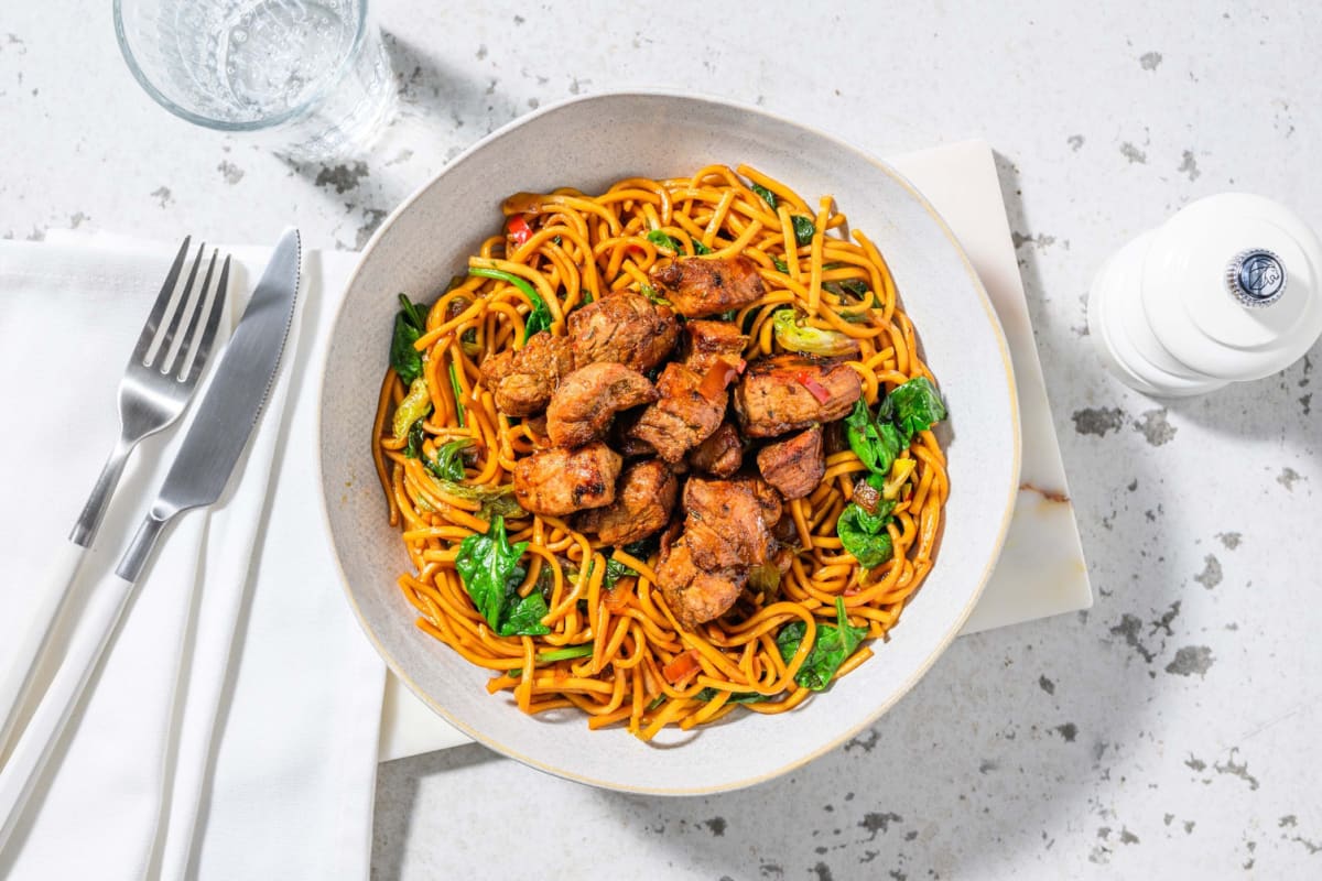 Salade de nouilles aux émincés de porc