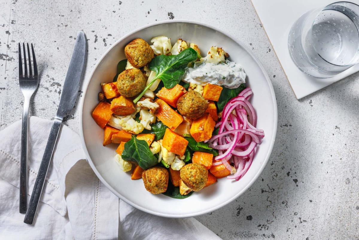 Falafel met geroosterde groenten