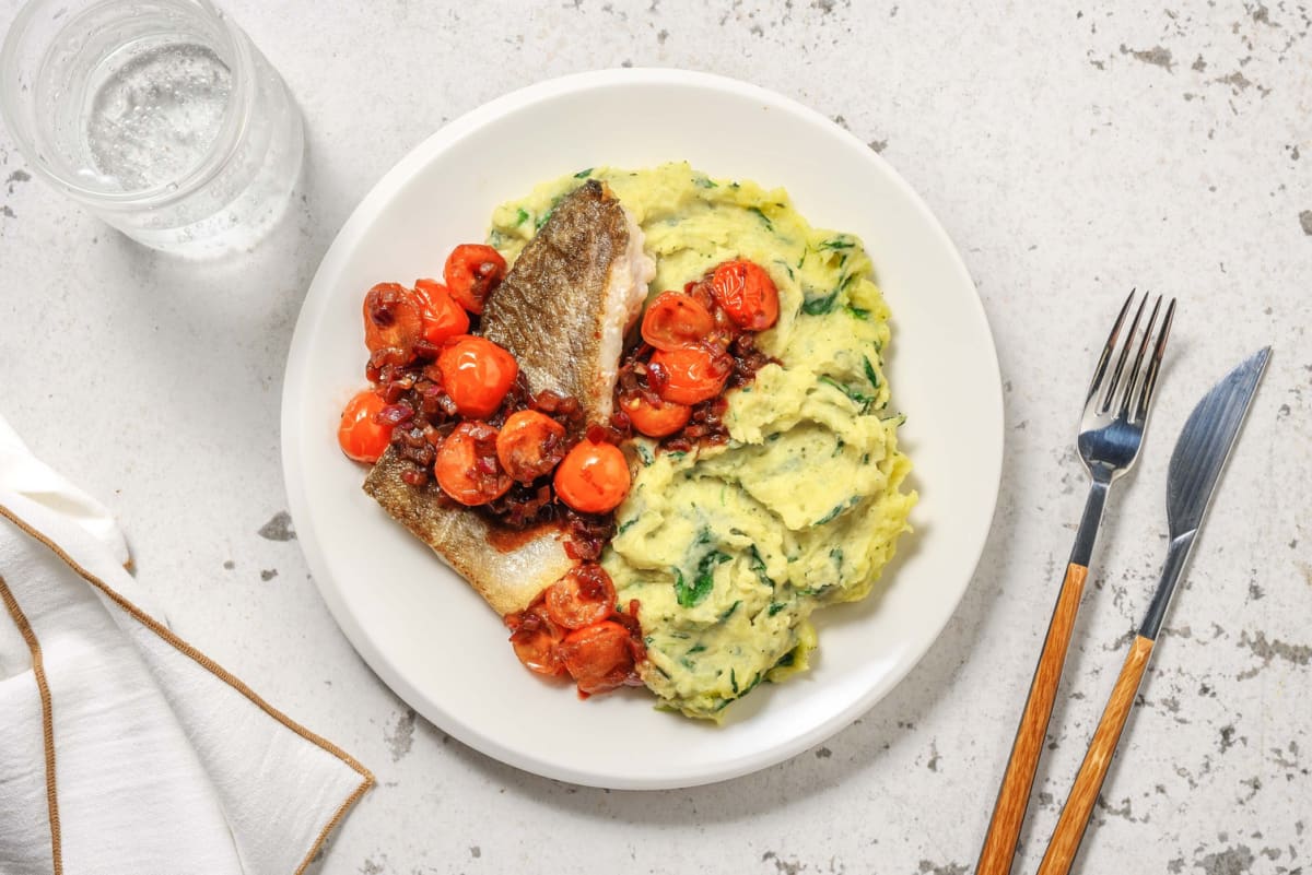 Filet de merlu et purée d'épinards au basilic