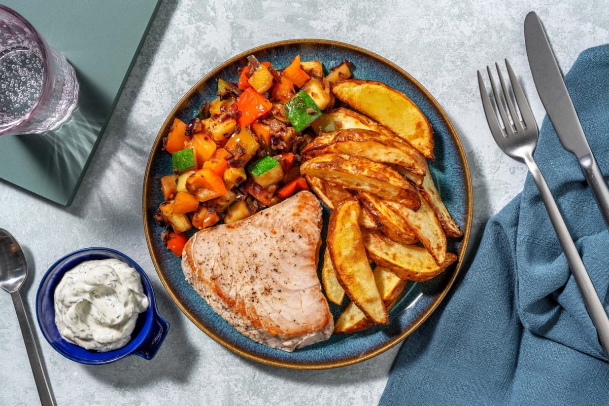 Gebakken tonijnsteak met dillemayonaise