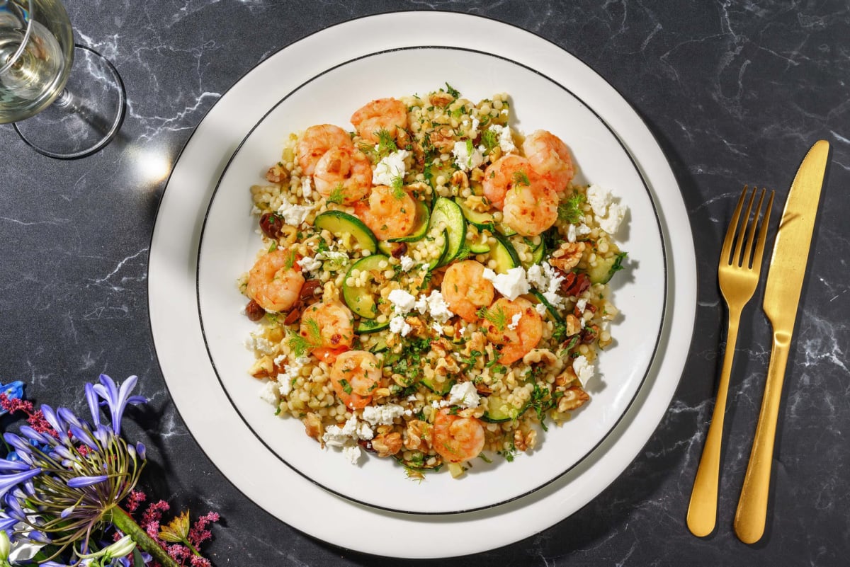Crevettes marinées à l'ail et fromage de chèvre au miel