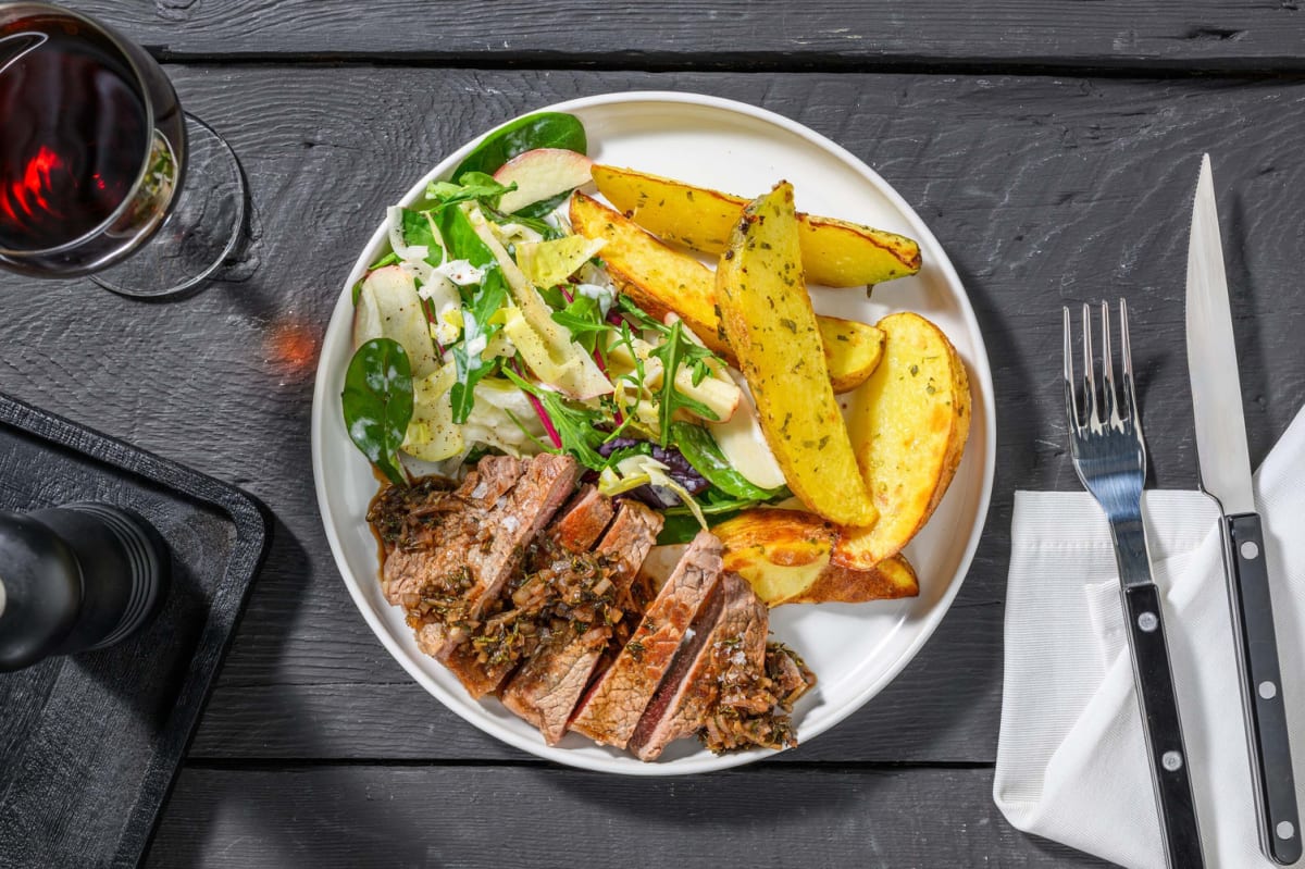 Steak de bœuf en sauce au vin rouge