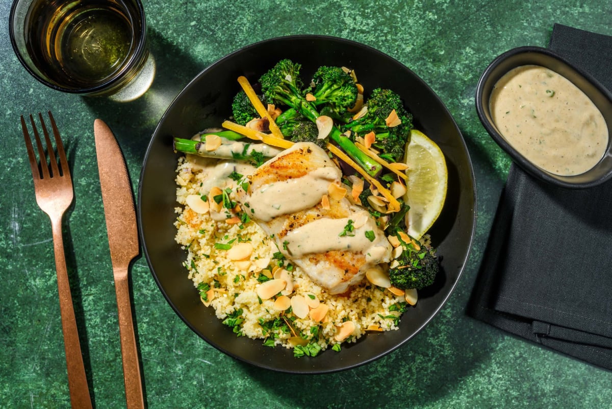 Kabeljauw in tahinsaus met broccolini