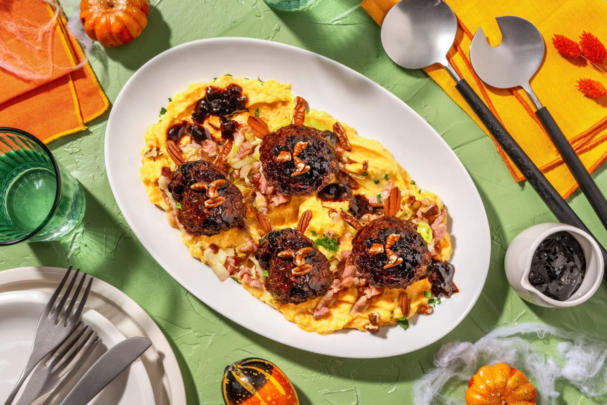 Griezelige gehaktballetjes met "bloed"saus van cranberry