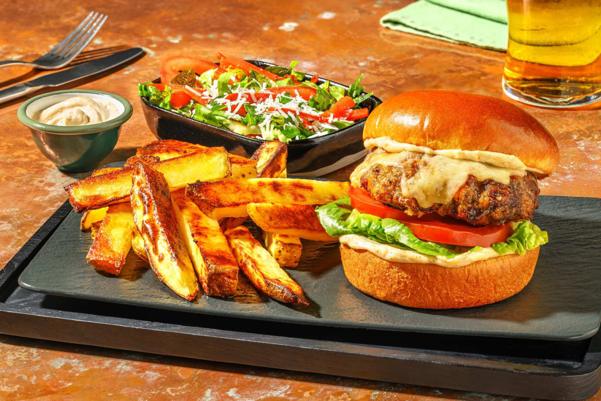 Burger au chorizo et pili-pili sur pain brioché