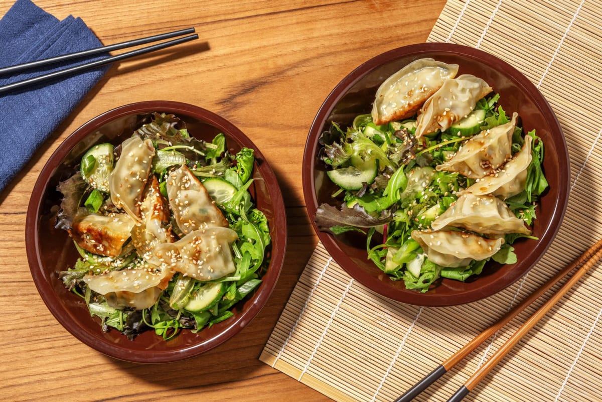 Crispy veggie gyoza salad