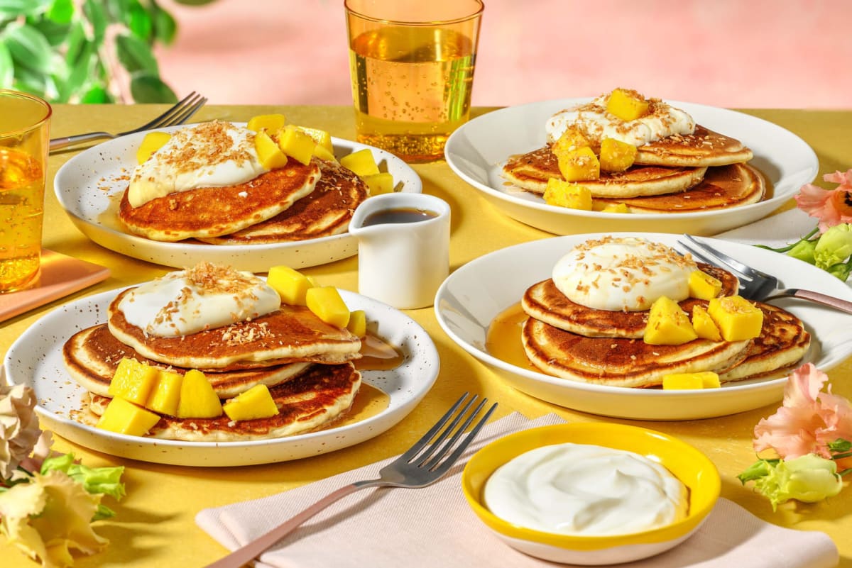 Tropical mango and coconut pancakes
