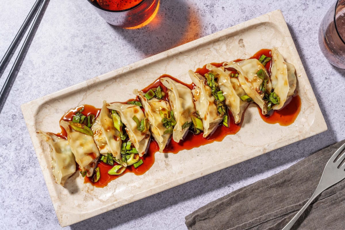Crispy sesame fried veggie gyoza