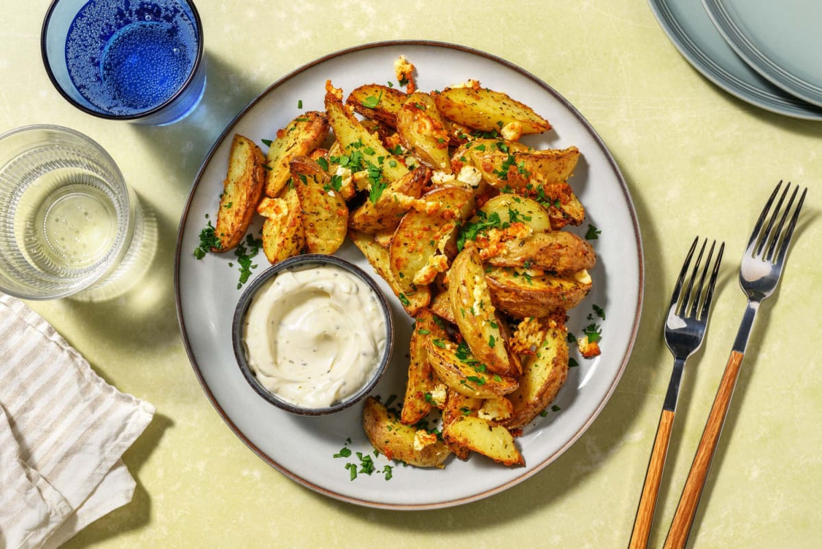 Salladsosttoppad klyftpotatis