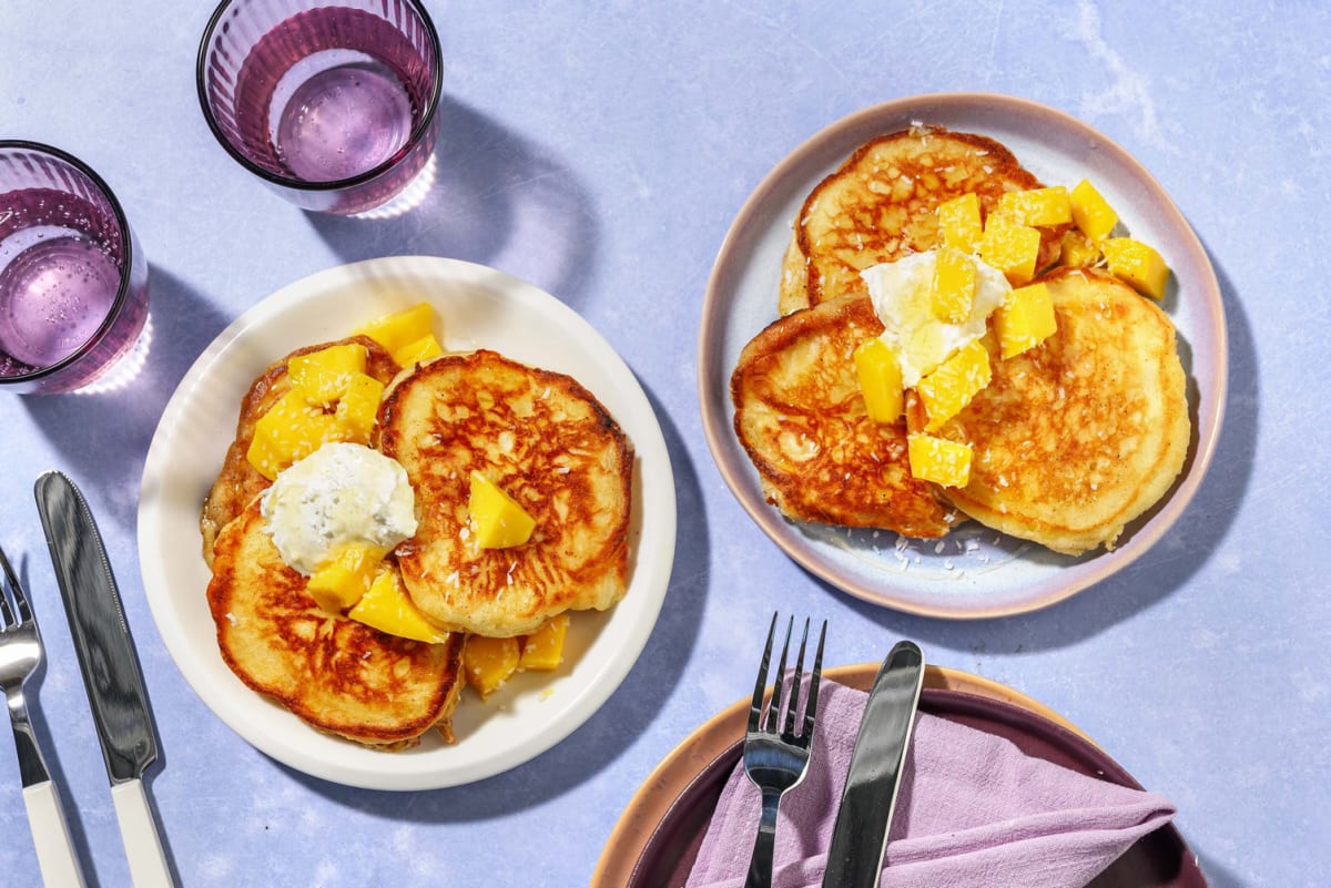 American Pancakes met mango en kokos