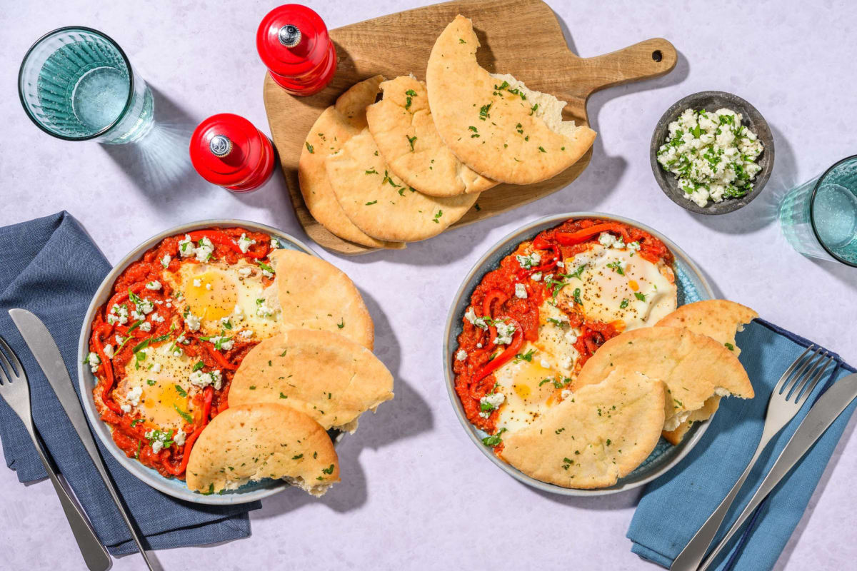 Simpele shakshuka met pitabrood