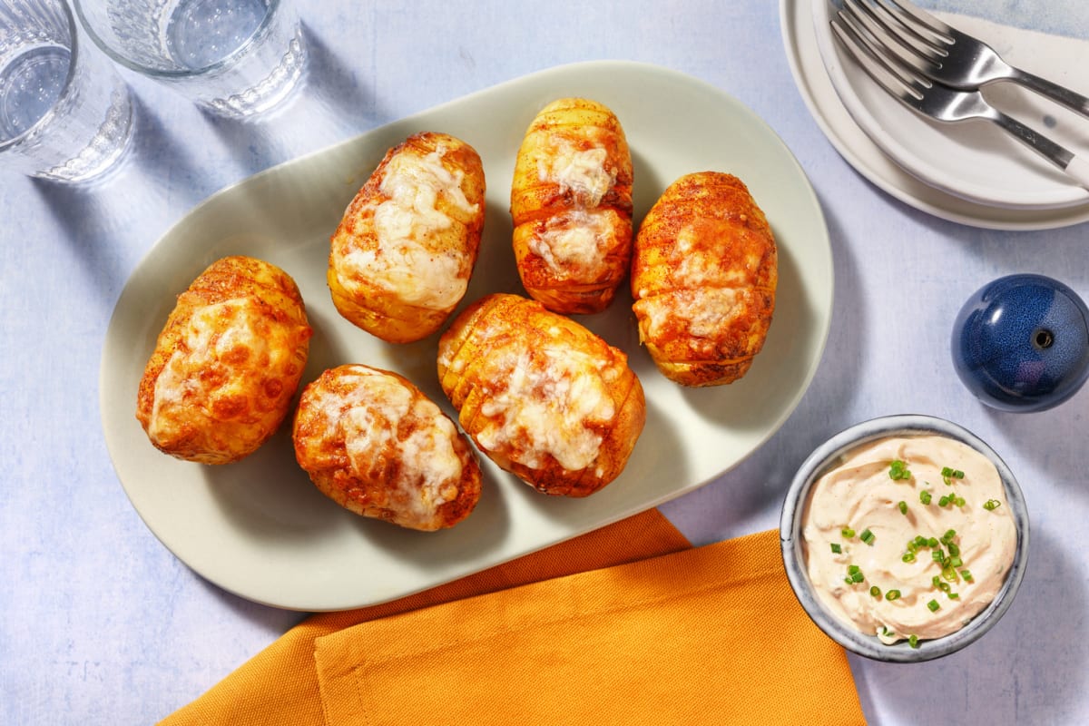 Cheesy Chipotle Hasselback Baby Potatoes