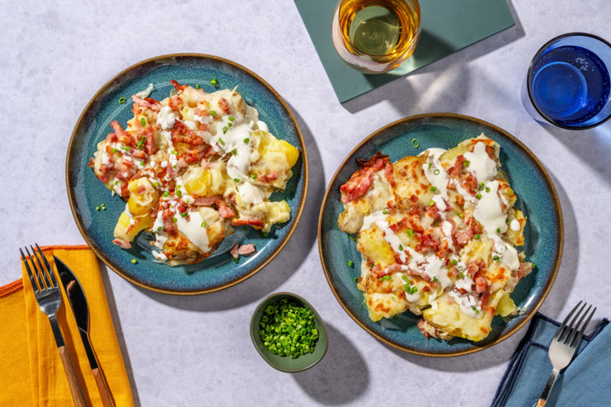 Cheesy Bacon Loaded Smashed Potatoes Recipe HelloFresh