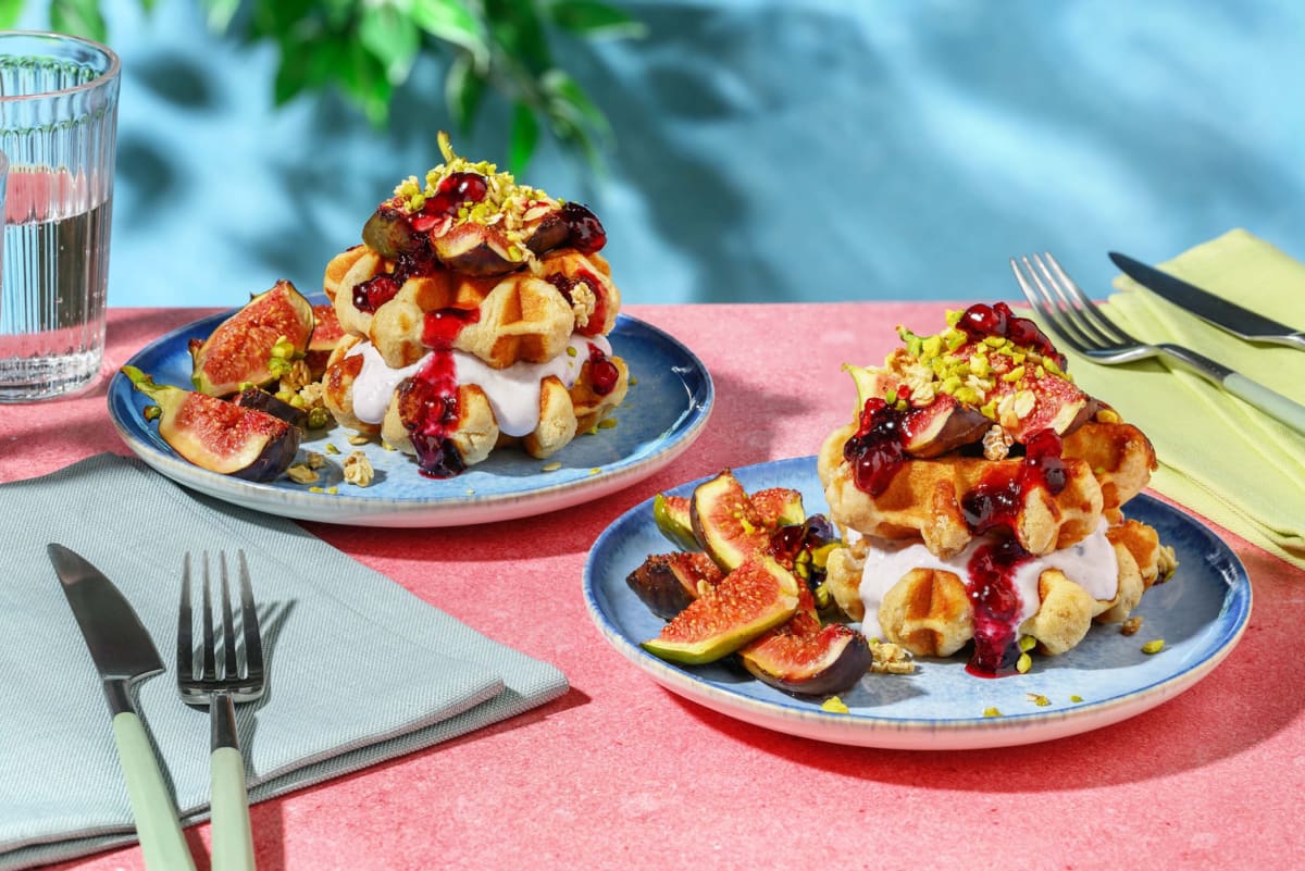 Honey Roasted Fig & Berry Yoghurt Waffle Stack