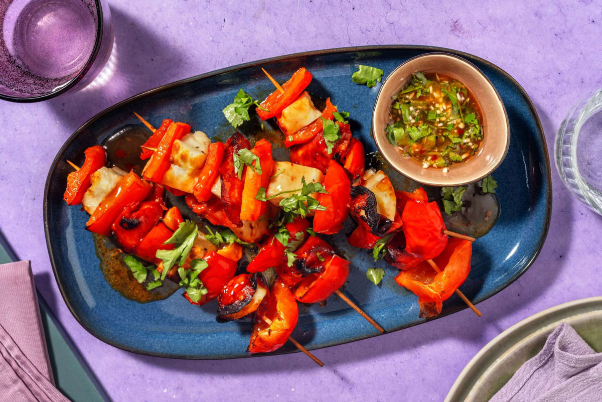 Chorizo Wrapped Halloumi & Bell Pepper Skewers