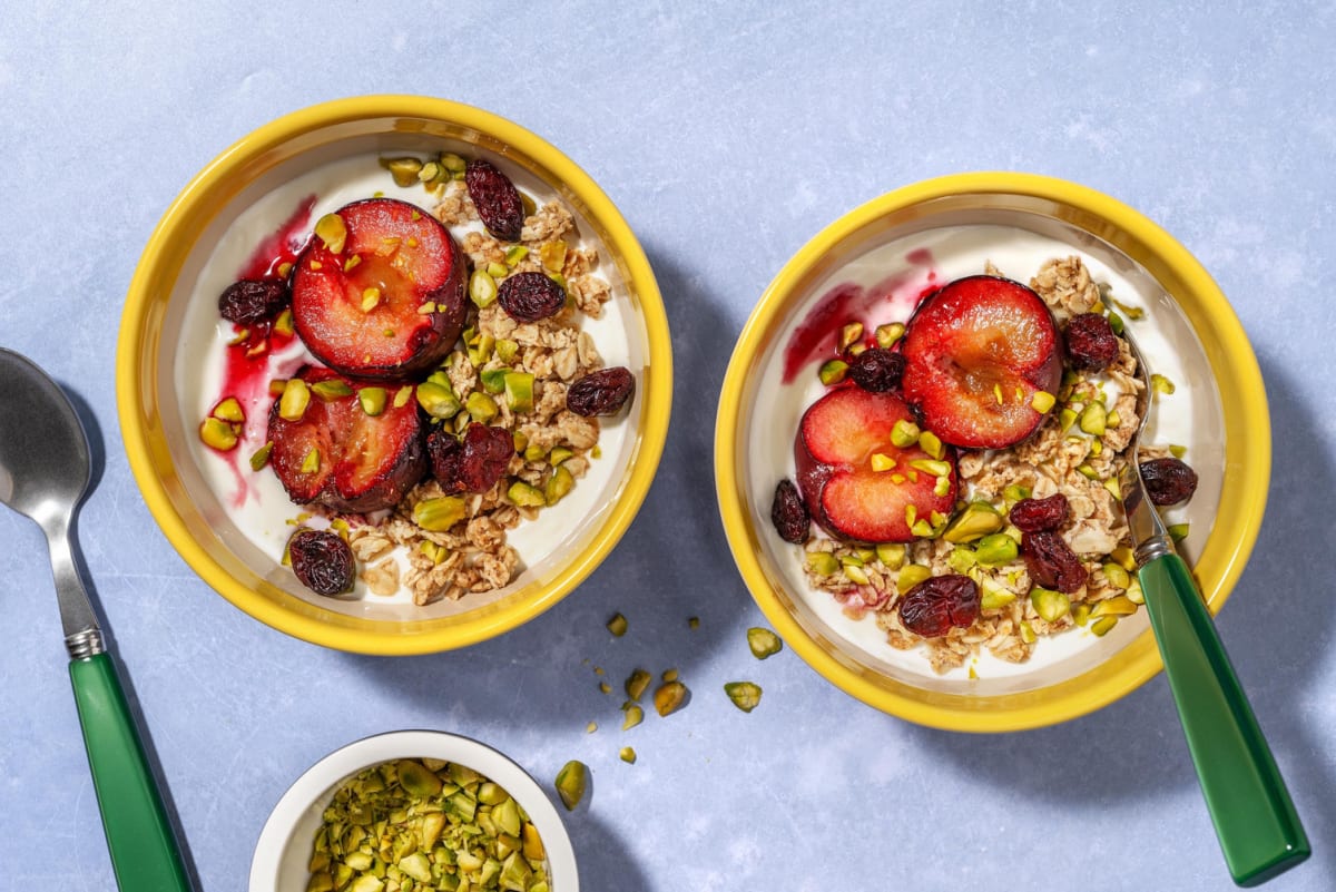 Caramelised Plum and Pistachio Granola Yoghurt