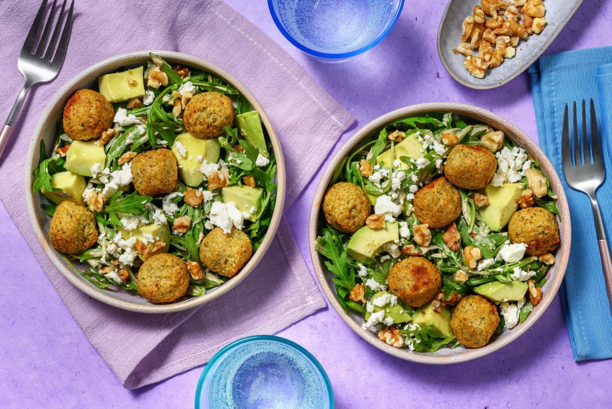 Falafel, Greek Style Cheese & Avocado Salad