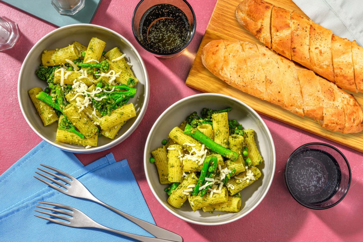 Easy Pea-sy Cheesy Pesto and Pea Rigatoni