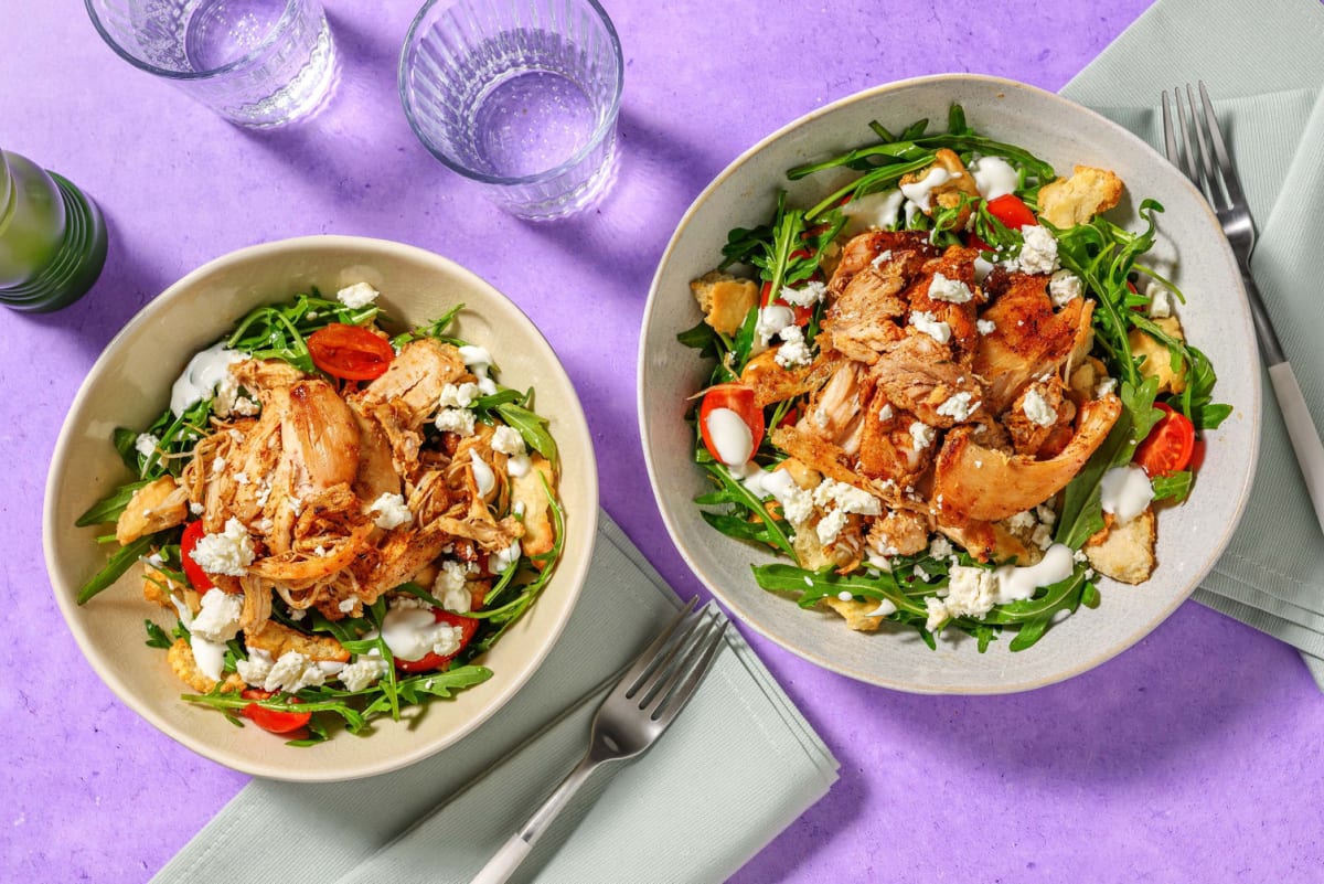 Pulled Chicken, Flatbread & Greek Style Cheese Salad