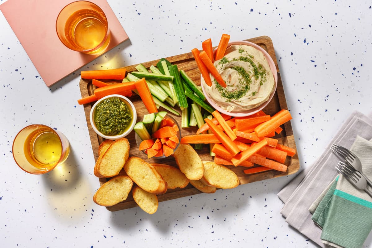 Pesto Swirled Houmous and Crudités Platter