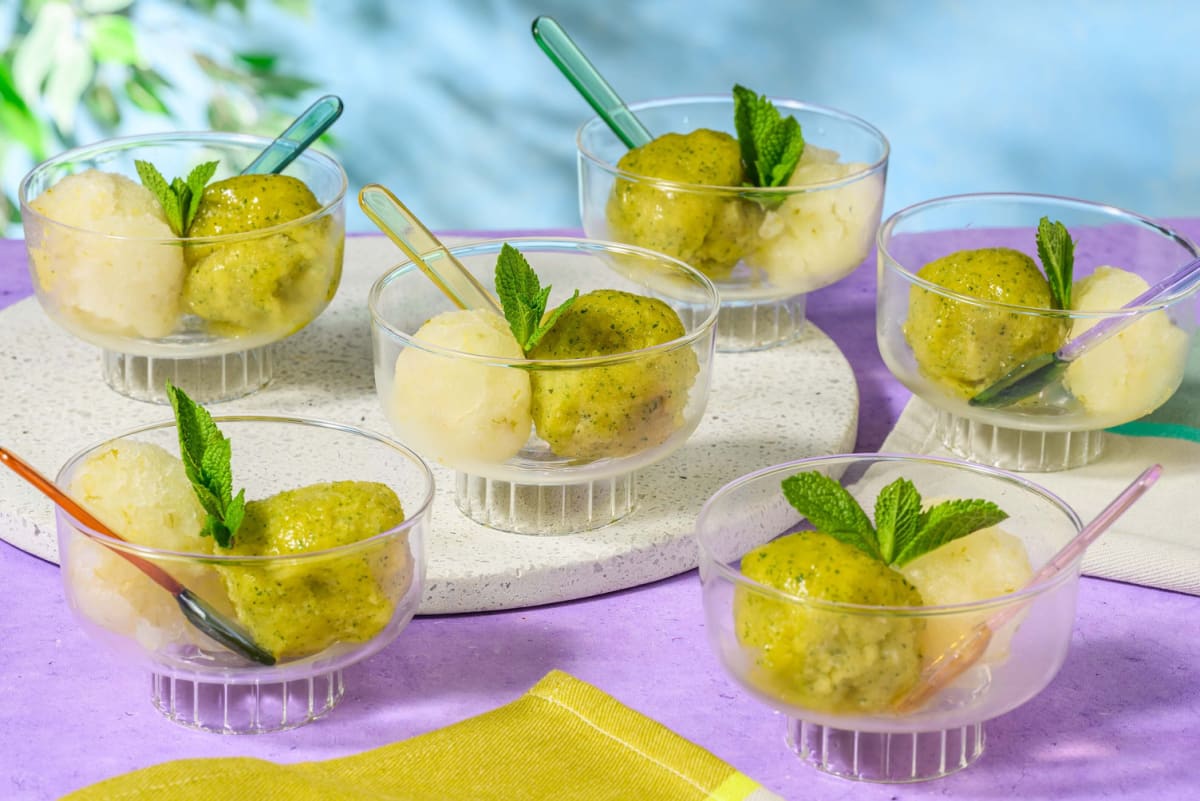 Sorbets van mango-munt en citroen-limoen