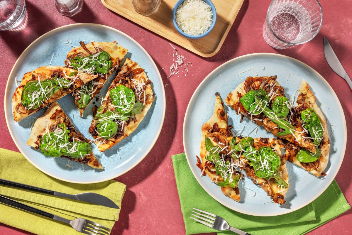 Cheesy Arugula and Mushroom Flatbreads