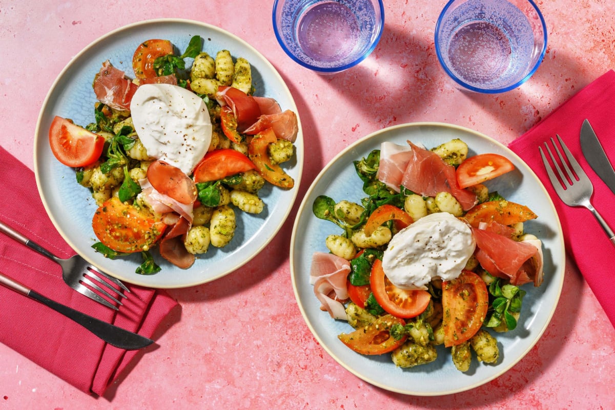 Gnocchi, burrata & jambon sec en salade