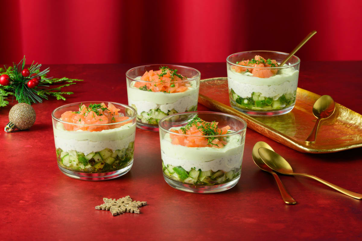 Verrines saumon fumé, avocat & concombre