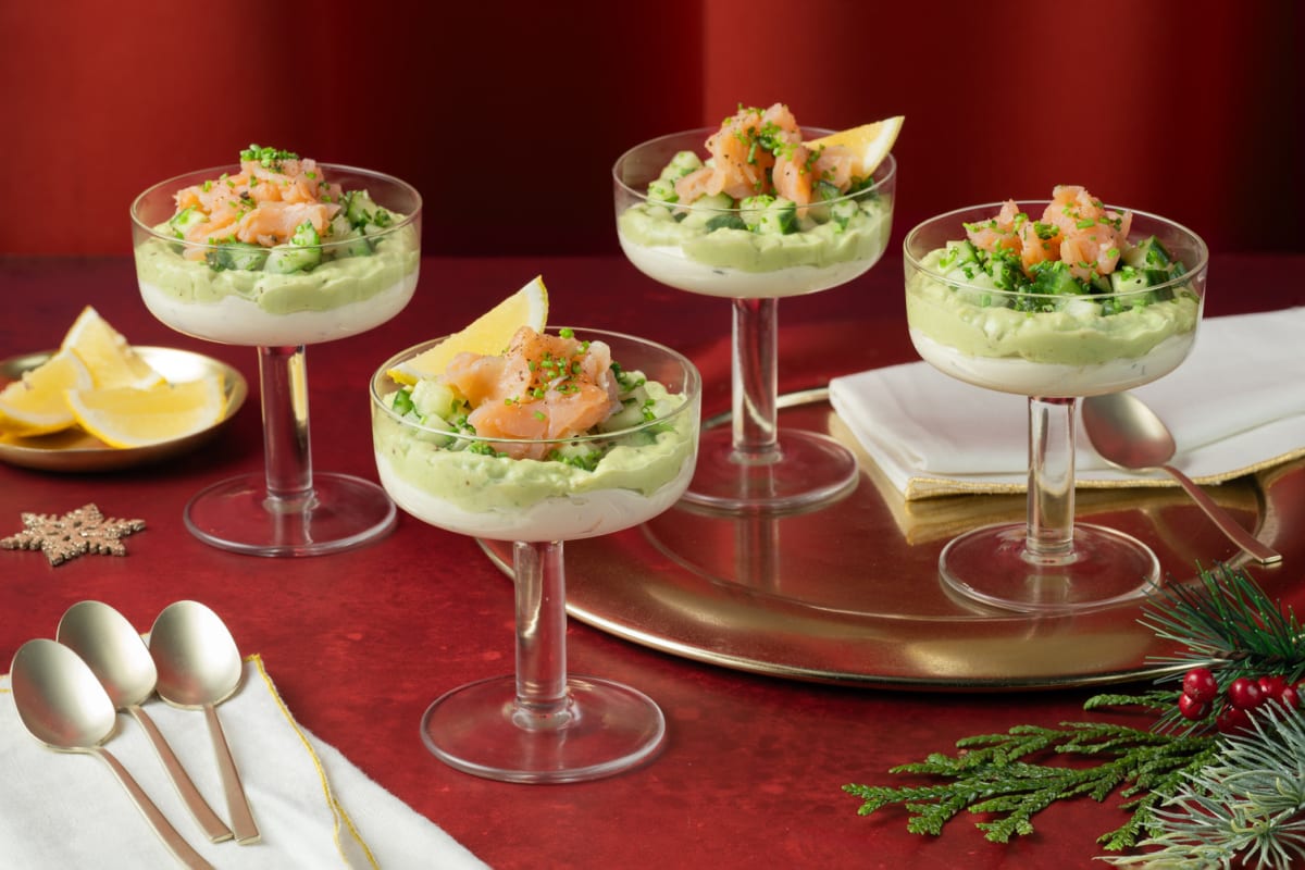 Verrines saumon fumé, avocat & concombre