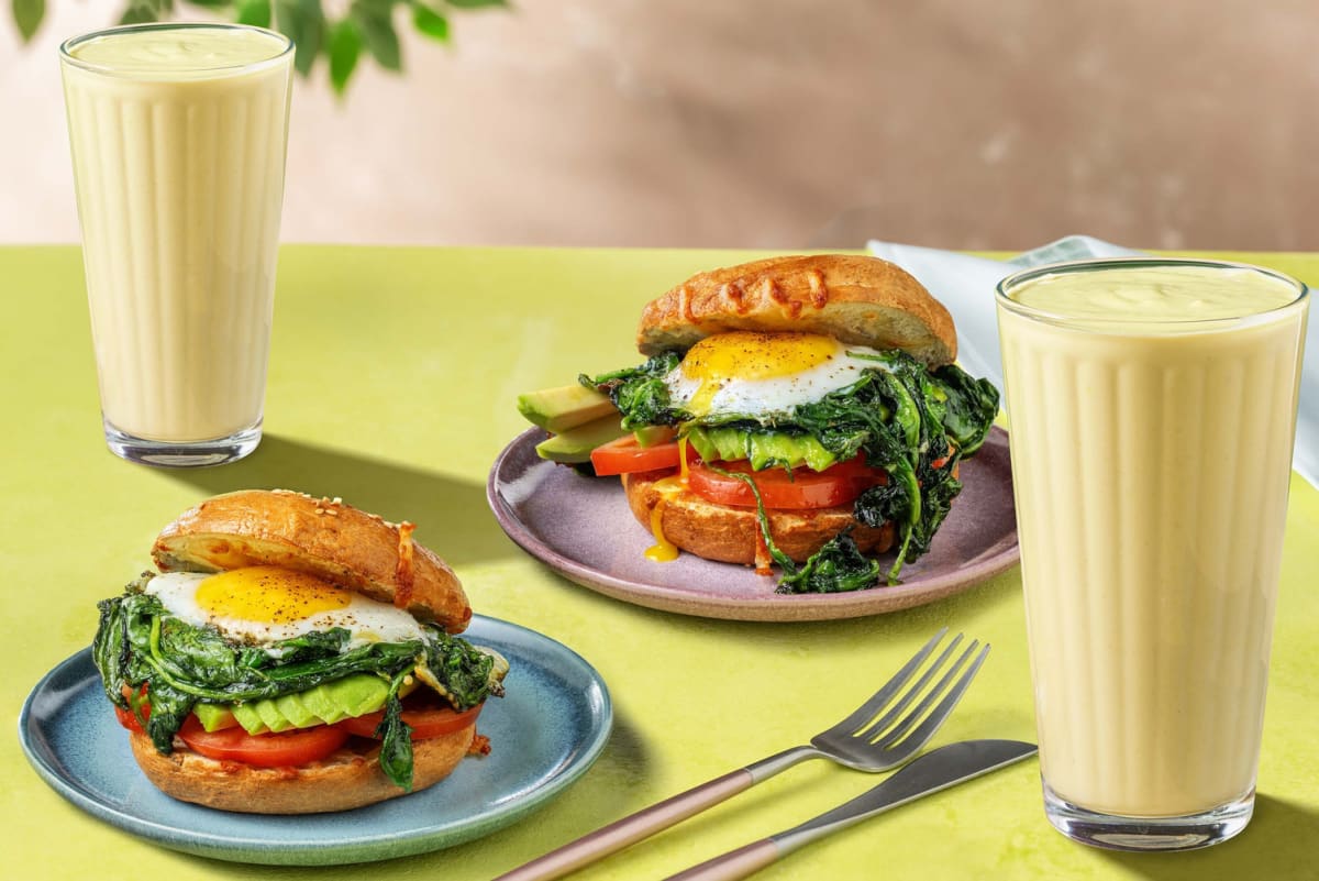 Vegetarisk frukostbagel och smoothiekit 