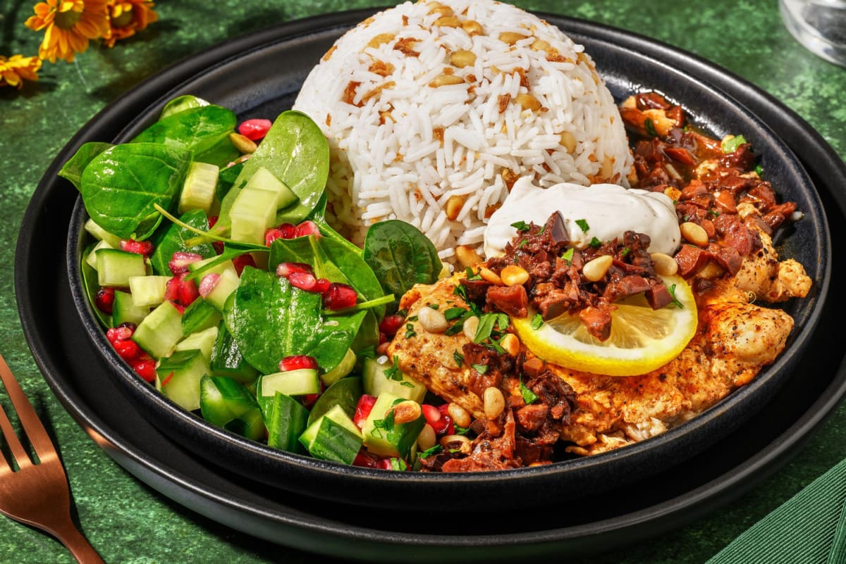 Lebanese style lemon-garlic chicken and olives