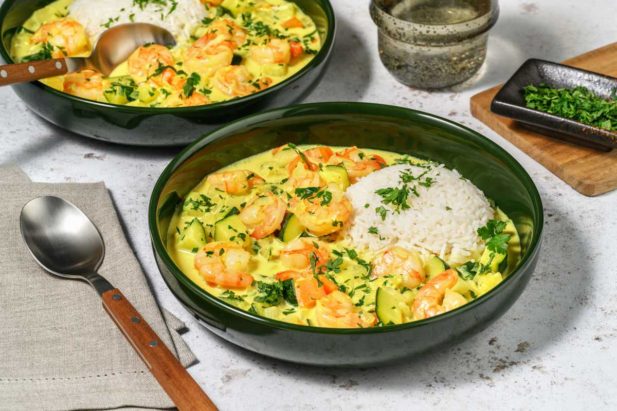 Mazzancolle cremose al curry e latte di cocco
