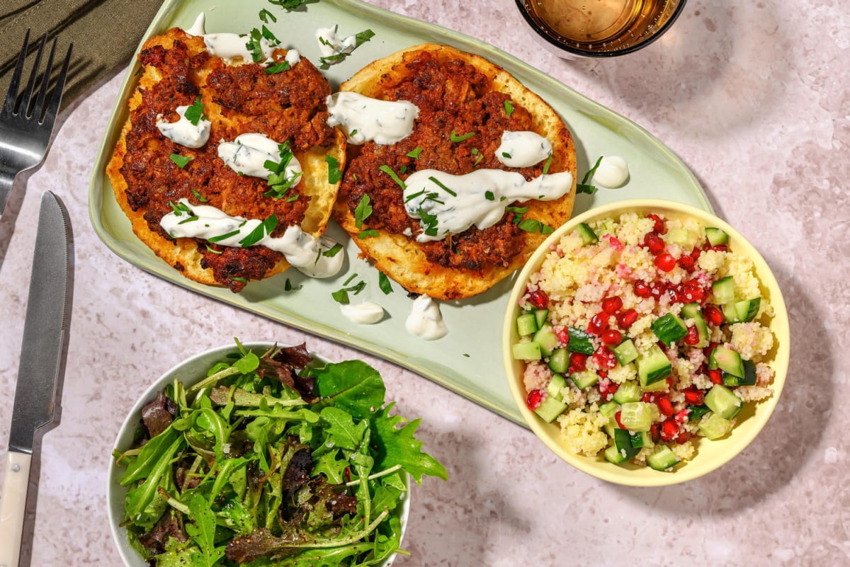 Tyrkisk lahmacun med harissakrydret oksekød