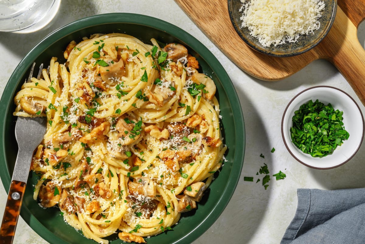 Spaghetti mit Pilzrahm-Soße