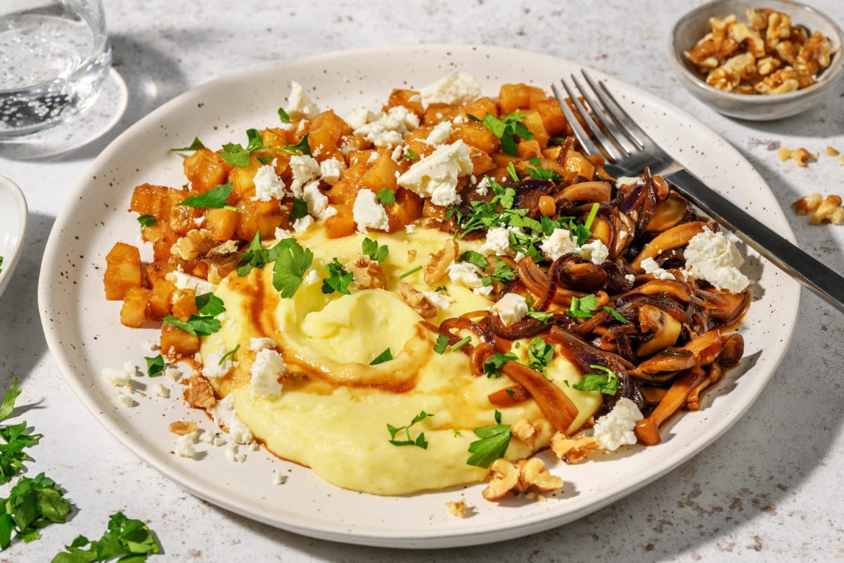 Zwarteknoflookchampignons met feta en knolselderij