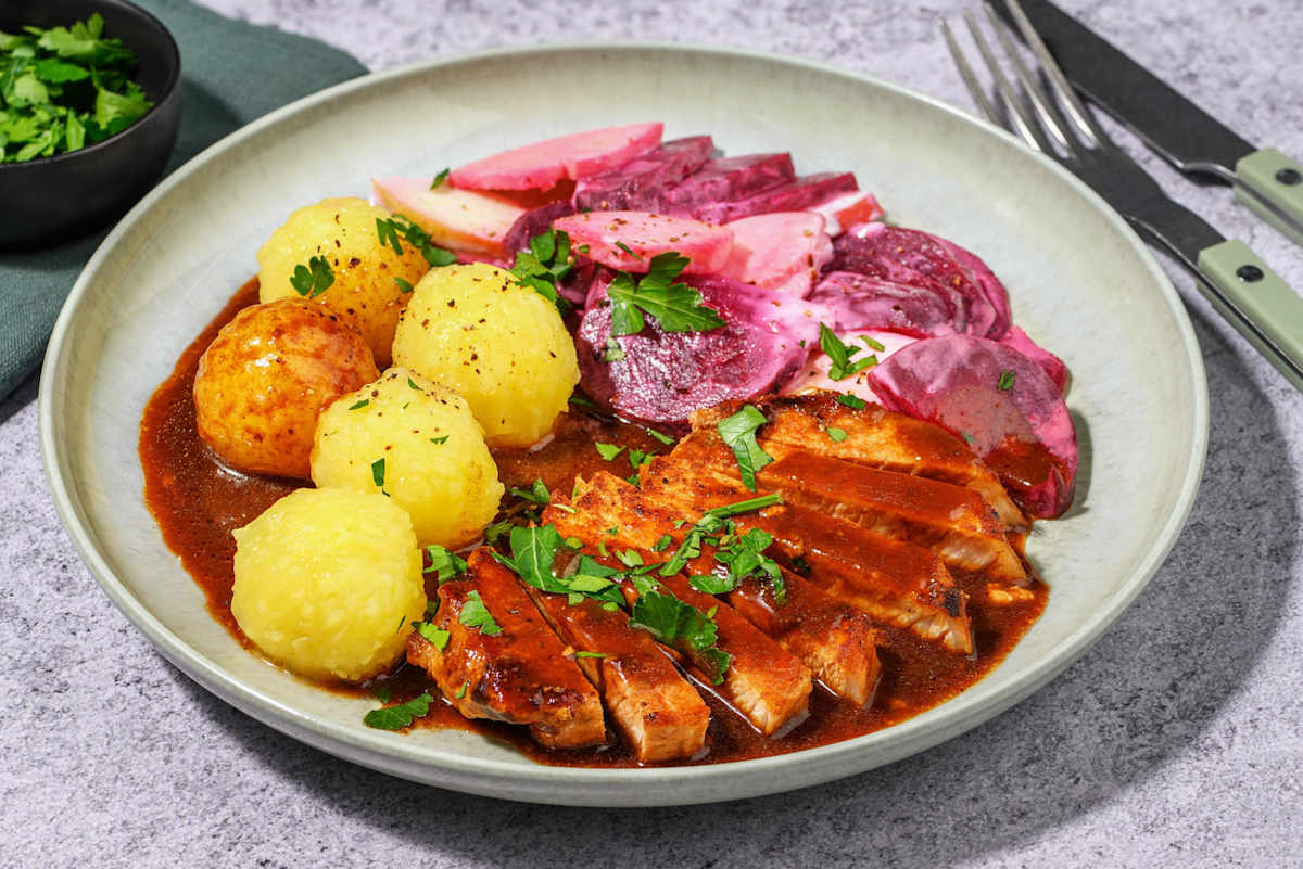 Schweinelachssteak mit Rote Beete-Salat