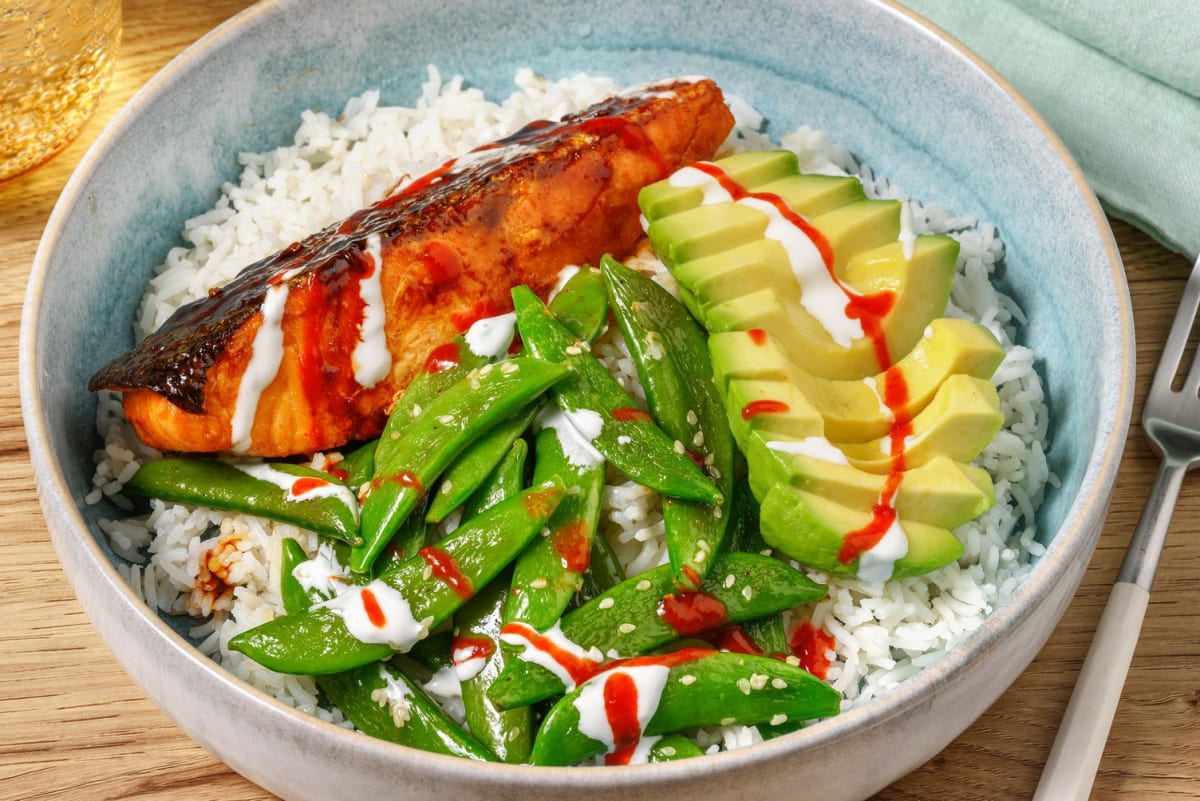 Sticky Honey Soy Salmon Rice Bowl