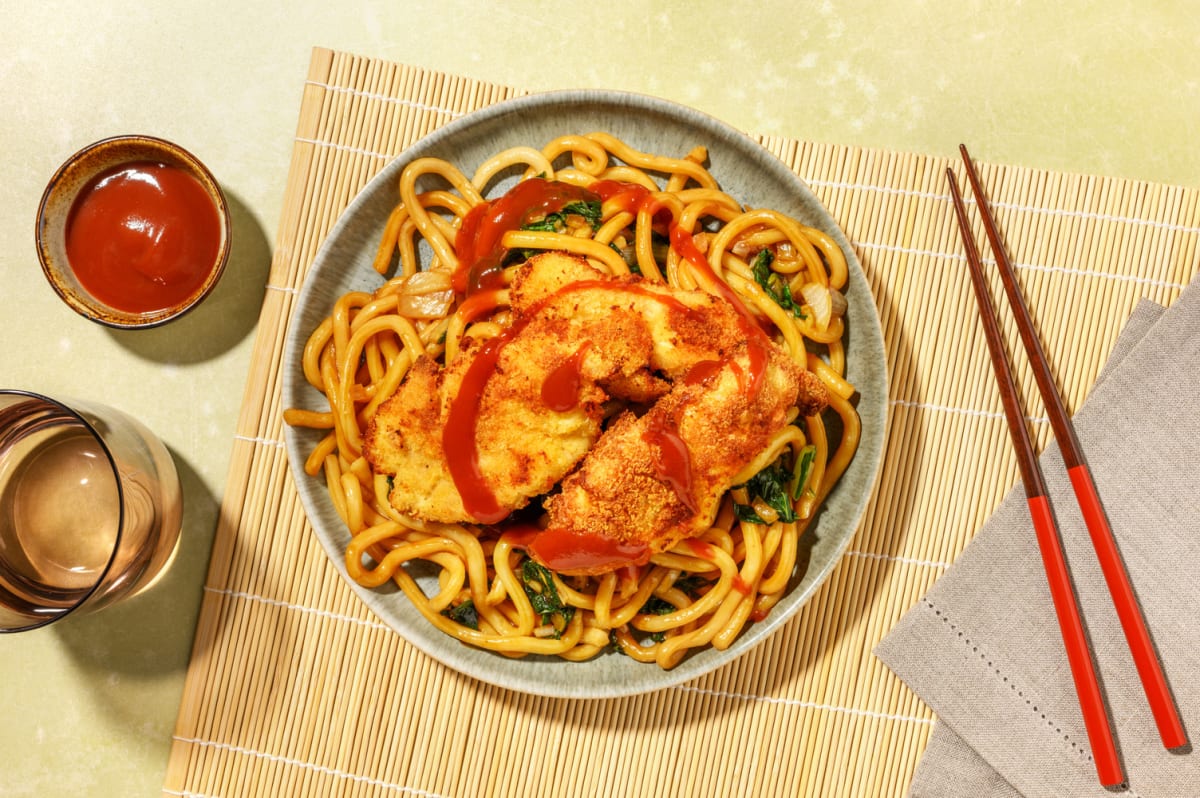 Yaki udon e pollo fritto 'torikatsu'