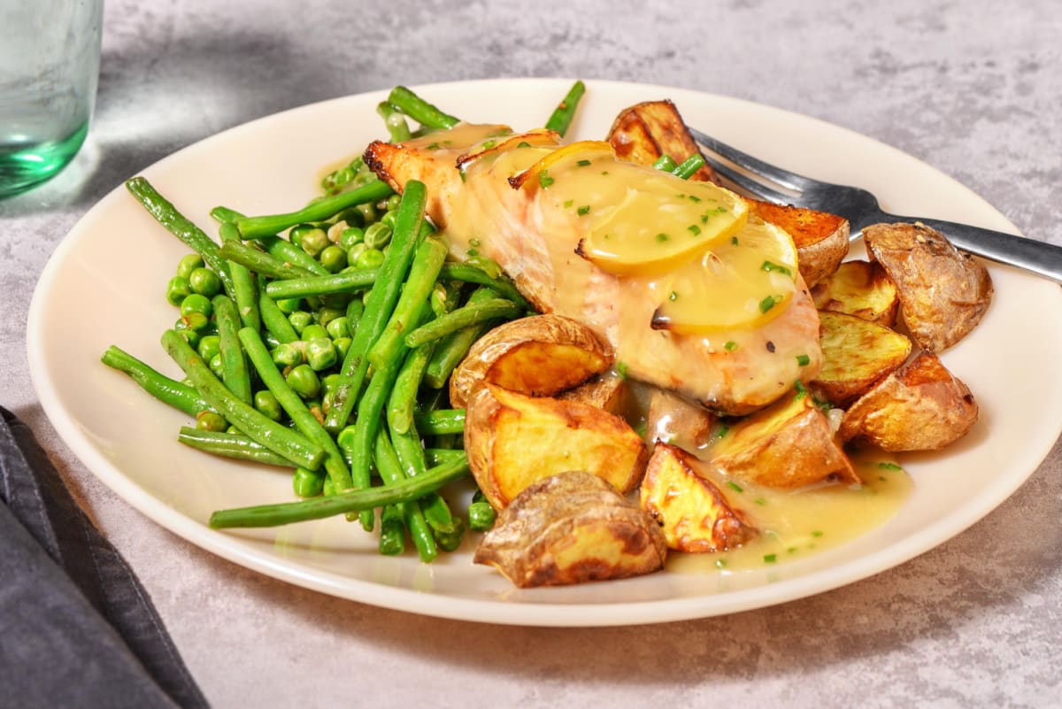 Roasted Salmon and Chive Butter Sauce