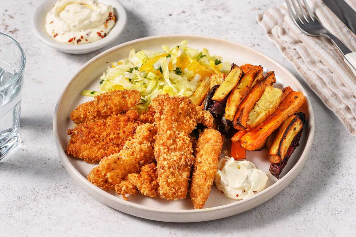 Krispig cajunkyckling och rotfruktspommes