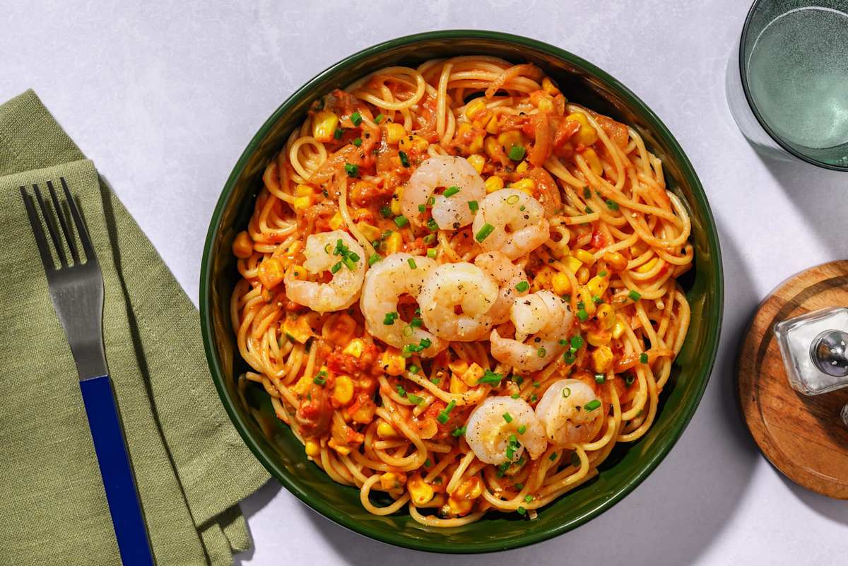Cremet cajunkrydret rejespaghetti