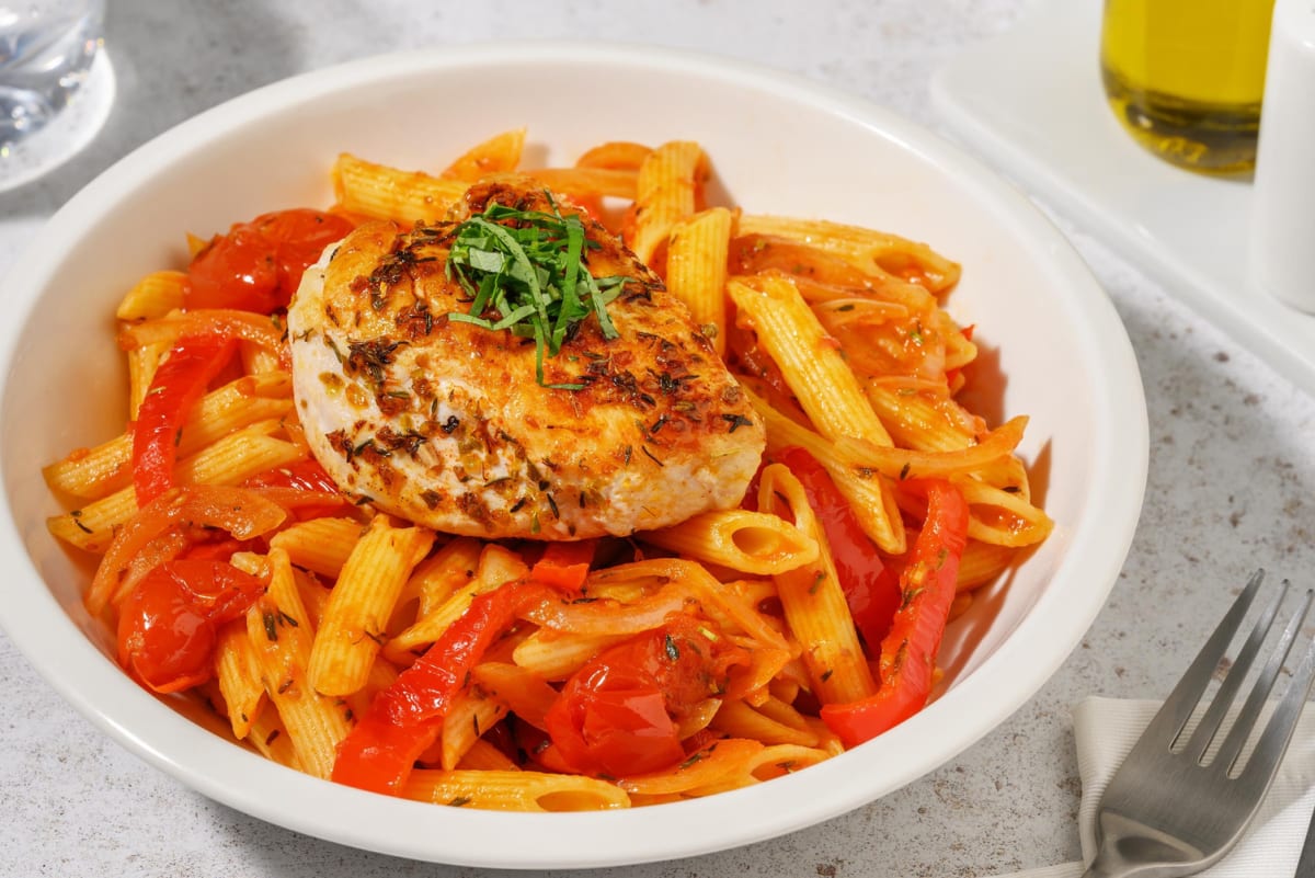 Penne met kip in cherrytomatensaus